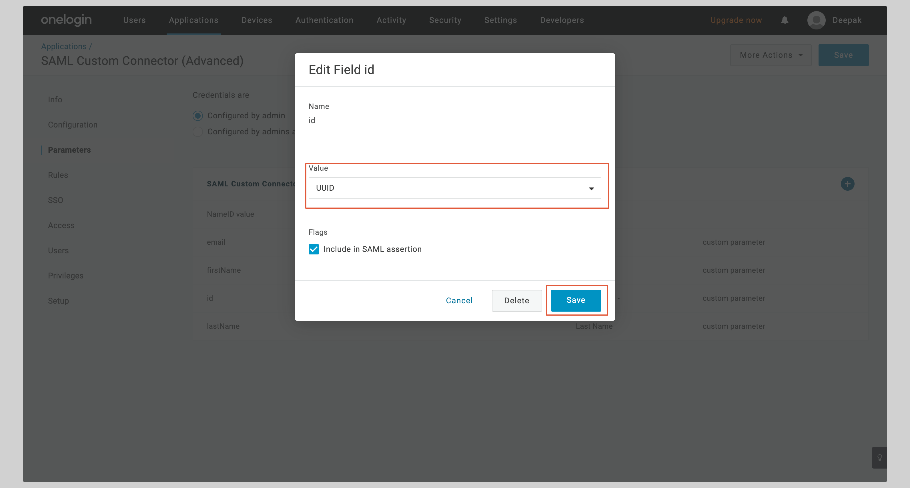 OneLogin SAML Step 8